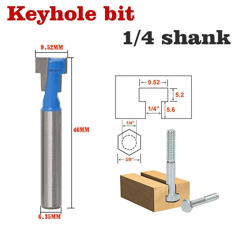 

T-Slot Cutter Router Bit for 1/4" Hex Bolt - 1/4" Shank -Length Woodworking Cutters For Power Tools