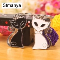 new black and white cat couple keychain heart key ring silver color lovers love key chain souvenirs valentines day gift 17283