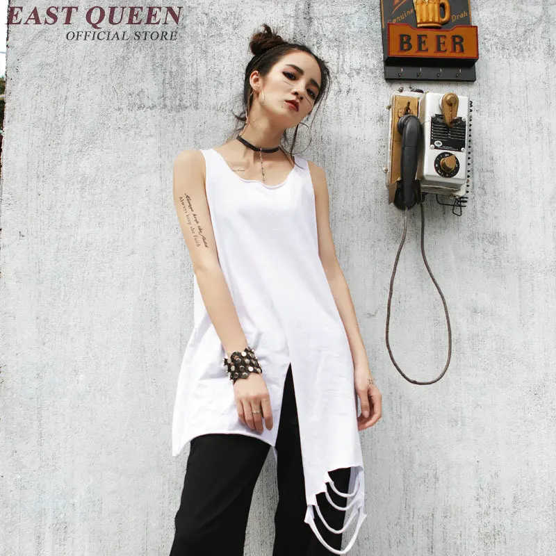 Женский трикотажный топ-майка NN0498 длинный сетчатый топ без рукавов с вырезами на