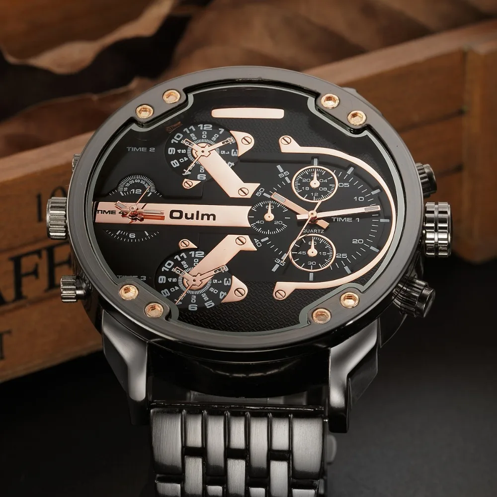 Часы Oulm с циферблатом большого размера роскошные армейские кварцевые часы