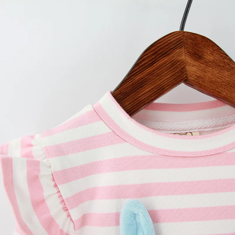 Autumn Spring Stripe Baby Girls Dress 3D Cute Rabit Pink Casual children's dress kinderkleding meisjes toddler girl dresses 2-7Y | Детская