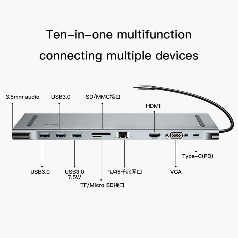 Baseus USB C концентратор type C к HDMI VGA RJ45 несколько портов USB 3,0 USB3.0 type-C разветвитель для Macbook Pro Air USB-C концентратор адаптер питания