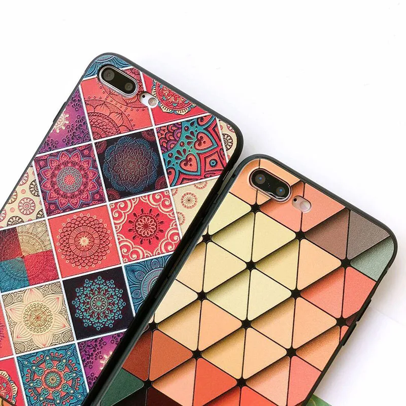 Винтаж рельеф геометрический плотный чехол для iphone 6 7 8 Plus X мягкий силиконовый