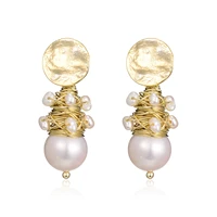 copper pearls drop earrings for women new round pendant earring fashion wedding jewelry boucle doreille femme 2021 d20