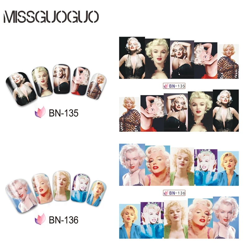 MISSGUOGUO sexy Marilyn Monroe nail sticker water decal red lips golden hair DECALS art decorations transfer WRAPS | Красота и