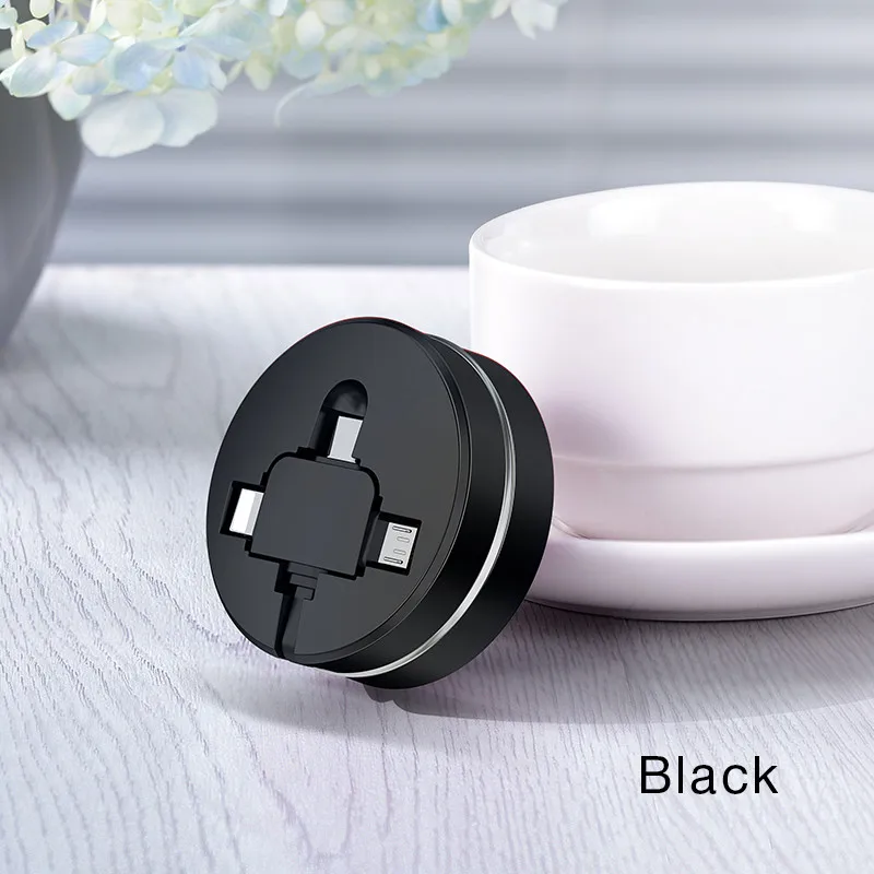 Micro USB многофункциональный 3 в 1Type-C 8-контактный USB кабель для IPhone 6 6s Plus 7 8 X XR XS Max крест дизайн выдвижной кабель данных - Цвет: Black