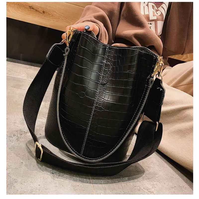 Retro Alligator Bucket Bags Women Crocodile Pattern Handbag Capacity Casual Shoulder Messenger Ladies PU Purse | Багаж и сумки