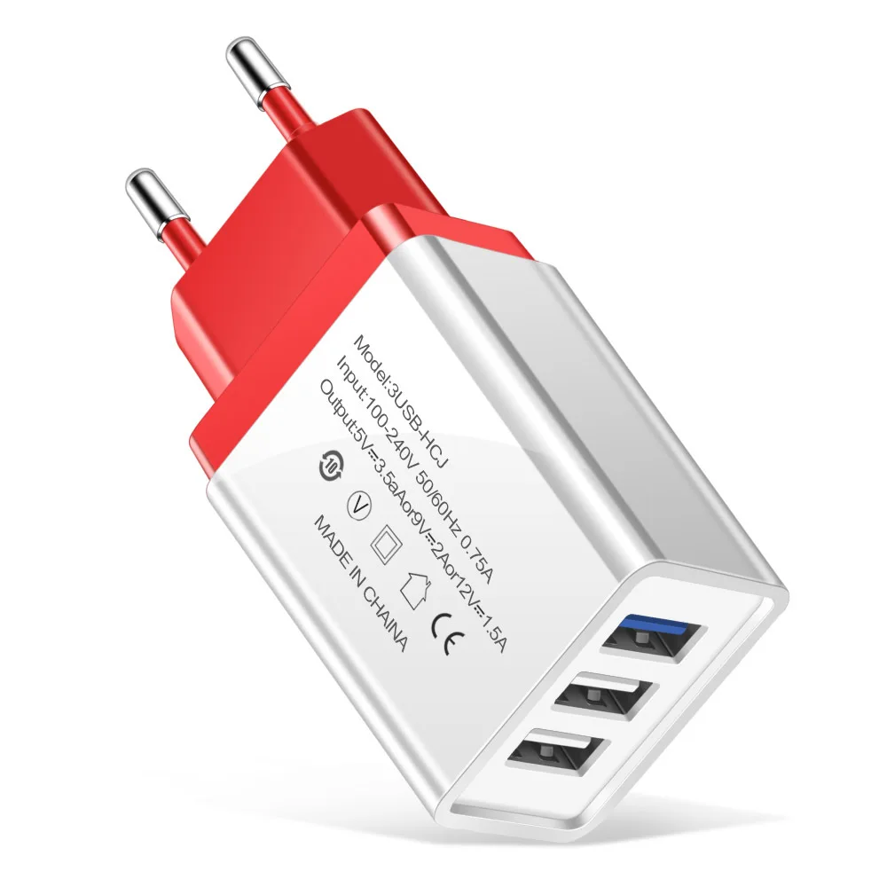 3 порта USB зарядное устройство универсальное настенное зарядное устройство для iPhone 6 7 8 Plus X XR XS Быстрая зарядка мобильного телефона зарядное устройство для huawei Xiaomi - Тип штекера: Red