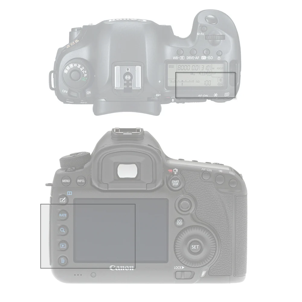 Защитный самоклеющийся стеклянный основной ЖК экран + Защитная пленка для Canon 5D