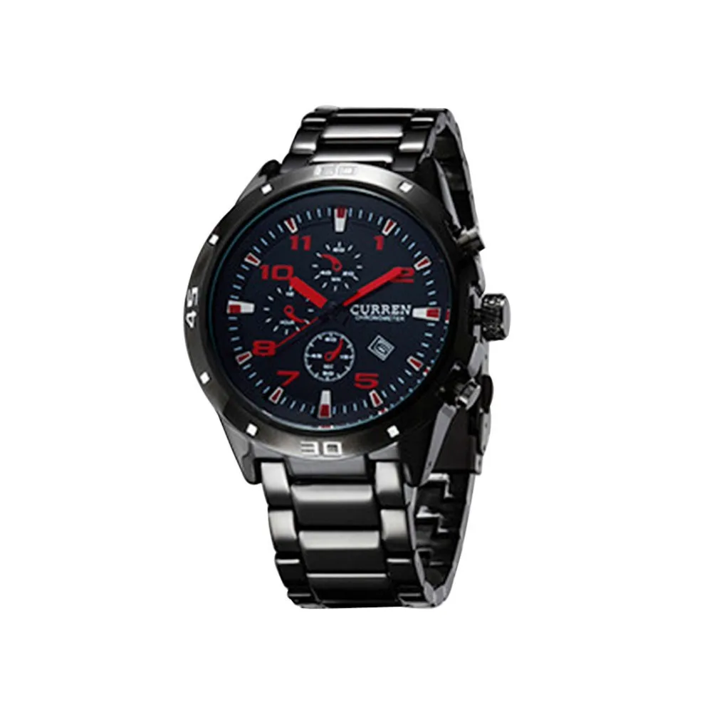 Мужские наручные часы из нержавеющей стали с Лунными фазами и календарем для