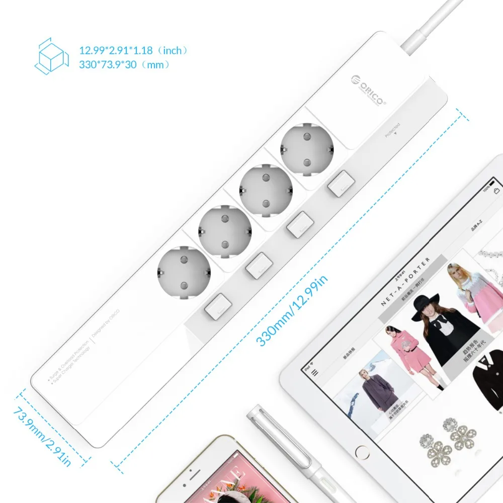ORICO защита от перенапряжения Силовые полосы с 5 USB зарядным устройством 4 AC