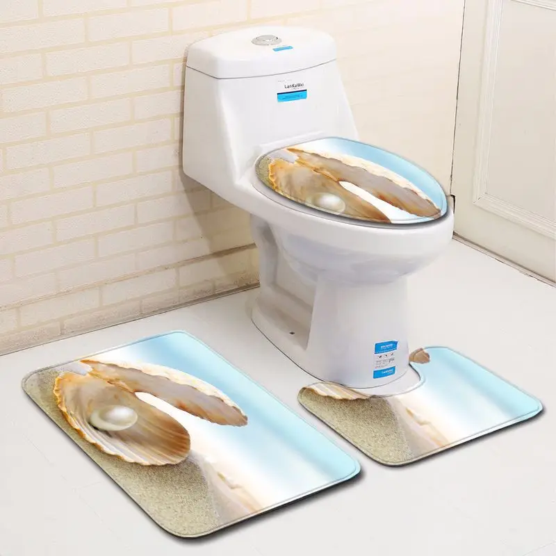 Zeegle Non-slip Ванная комната Туалет чехол пол впитывающие коврики для ванной коврик Ванная комната ковролин для пляжа в виде ракушки Ванная комната туалет