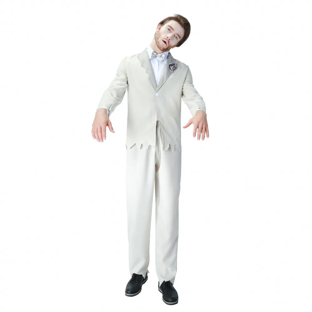 Хэллоуин человек зомби вампир Демон Принц Косплей Белый деловой костюм пальто