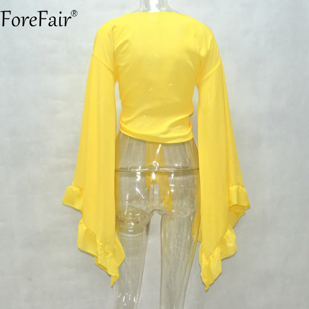 Женская шифоновая блузка с v образным вырезом и Расклешенным рукавом ForeFair летние