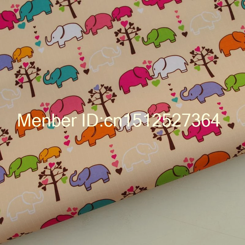 PVC coated waterproof fabric - Elephant, tree and heart on beige background (WF131)