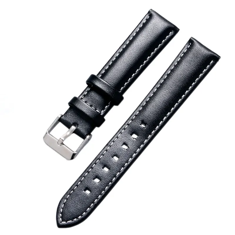 Ремешок из натуральной кожи для мужских и женских часов черный браслет 18/20/22/24 мм