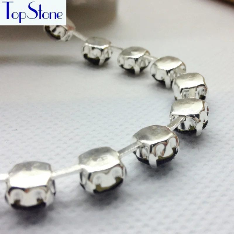 Стразы AB TopStone круглая цепочка с кристаллом серебряная основа 28ss 38ss 45ss стеклянные
