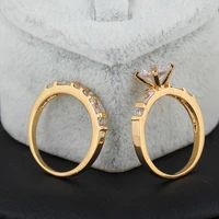 2 pieces women wedding bridal rings yellow gold filled genuine cz zirconia ring set size 6 7 8 9