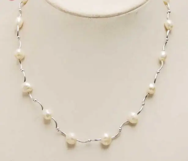 Floating White 8-9mm Natural FW pearl With silver plate Elbow 17'' Necklace |