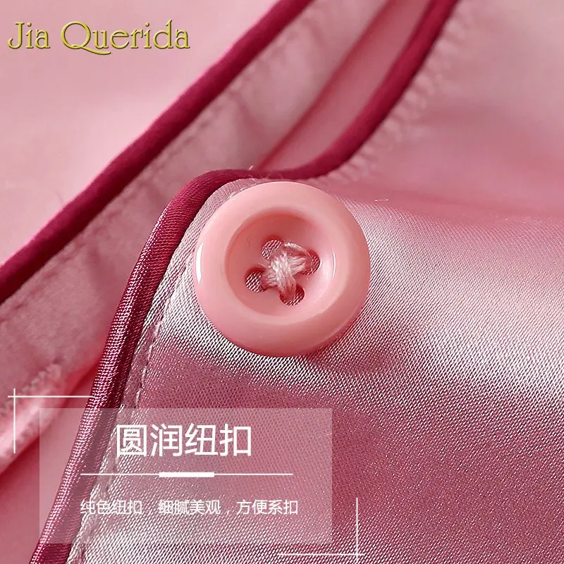 Женская атласная Шелковая пижама J & Q розовая блестящая дышащая Пижама с поясом