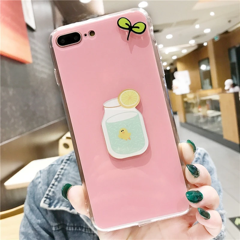 Для iPhone 7 8 Plus корейской моды Глянцевая Конфеты утка цветок лимона задняя крышка