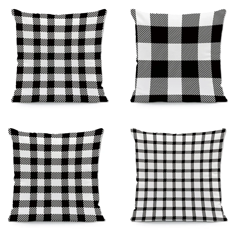 Square Geometry Pattern Cushion Covers Black and White Stitching Pillow For Chair Birthday Party Adult Sofa Cushions Home Decor | Дом и сад