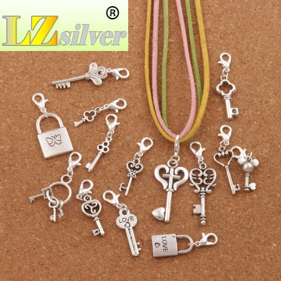 

mix Love Key Locket Clasp European Lobster Trigger Clip On Charm Beads 140pcs zinc alloy Findings CM47