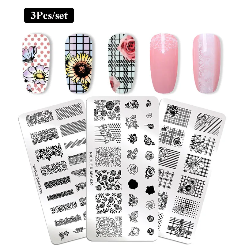 Pattern 17 NICOLE дневник дизайн ногтей штамп штамповка изображения пластины набор из нержавеющей стали Шаблон для ногтей штамп скребковый Маникюр Трафарет DIY Инструменты - Цвет: Pattern 17
