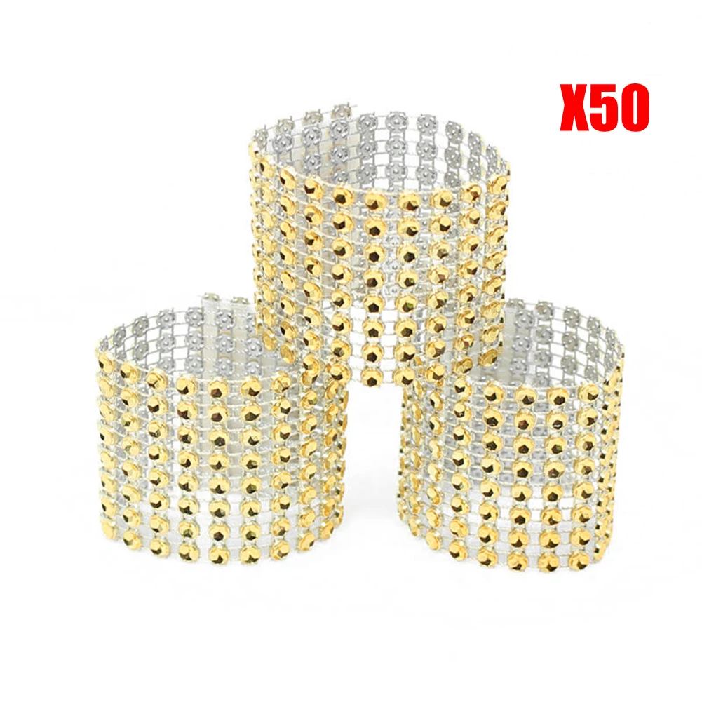 50/100 шт хрустальное кольцо для салфетки для свадьбы ромбовидная салфетка держатель чашки цветочный орнамент вечерние декор для банкетного стола аксессуары - Цвет: 8 Rows Golden x50