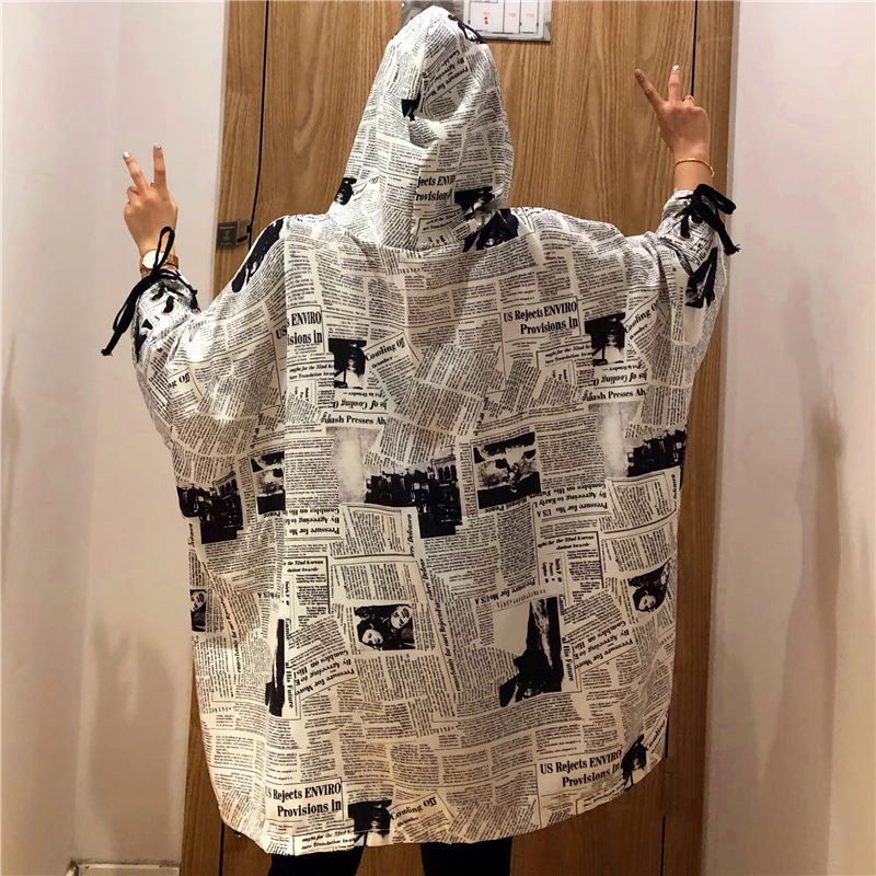 Для женщин газеты более Размеры длинные весенние толстовки кофты Женский Винтаж