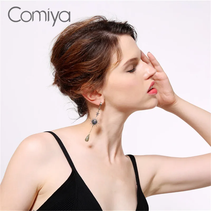 Бренд Comiya, серьги для женщин, звездный узор, длинный цинковый сплав, Букле д 'Орель, камень, Хрустальная мозаика, подвески в виде капель воды, серьги