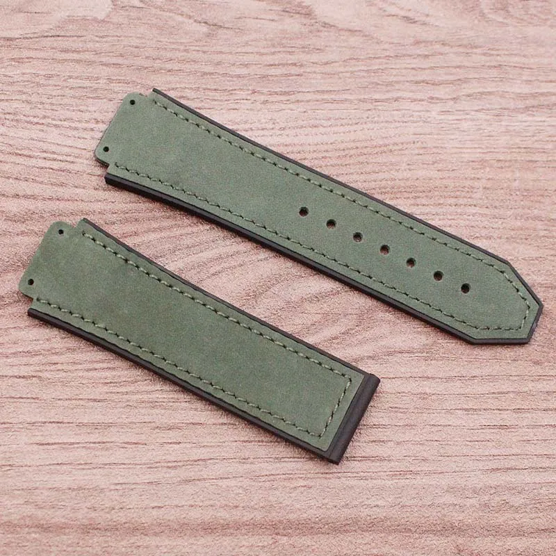 ArmyGreen Аксессуары для часов 25*19 мм Crazy Horse кожаный натуральный резиновый ремешок для часов Hublot мужской ремешок для часов женский ремешок - Цвет ремешка: ArmyGreen