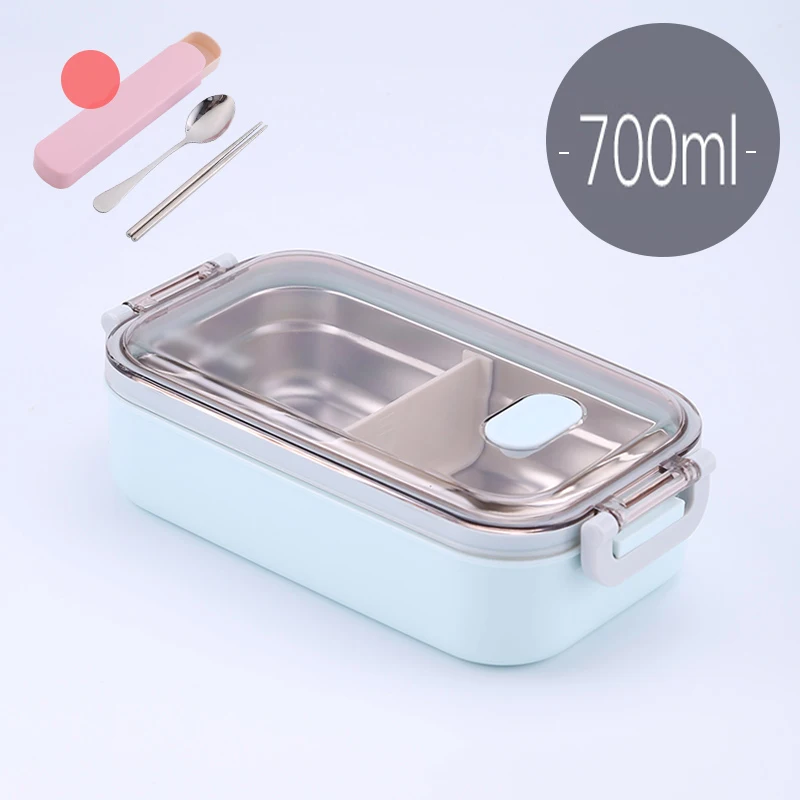 1 layer Blue 1 Горячая Распродажа для микроволновой печи герметичный Ланч-бокс пластиковый из нержавеющей стали Портативный пищевой контейнер с отделениями Бенто-бокс для пикника набор - Цвет: 1 layer Blue 1