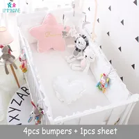 Cotton Breathable Newborn Bed Bumper Cot Anti-bump Baby Crib Liner Sets Baby Safe Pad 4pcs Bumpers+Bed sheet Pink/Grey/White