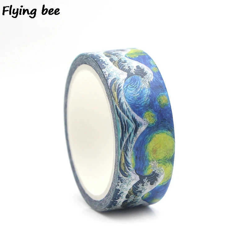 Flyingbee 15 мм X 5 м звездное небо бумага васи клейкая лента Kanagawa волна крутая клейкая лента DIY Скрапбукинг наклейка этикетка маскирующая лента X0268