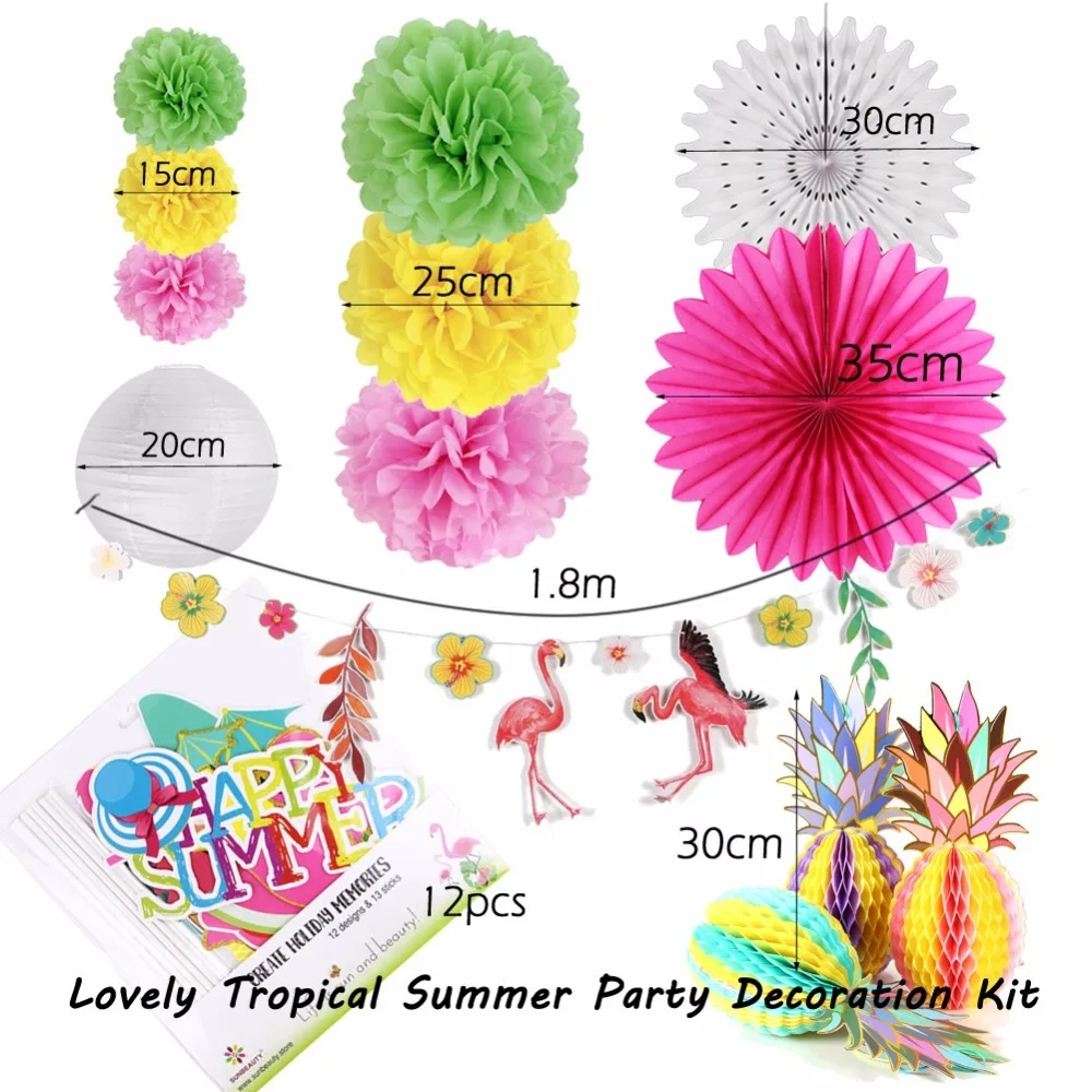 12pcs/set Tropical Hawaiian Party Decorations Supplies Pineapple decor Flamingo Luao Summer Theme | Дом и сад