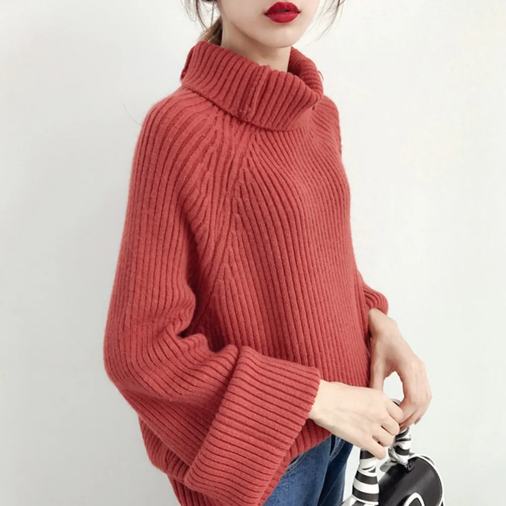 Direcly2018 яркий цвет свитер с высоким воротом женская осенняя и зимняя одежда свободный ленивый небольшой свежий пуловер свитер женский