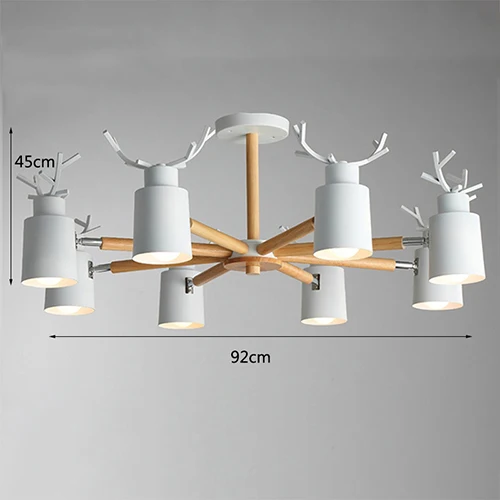 White 8 lights Скандинавское бревно гостиной спальни люстра E27 led металлический абажур творческая личность кухня и ресторан теплый рога люстра - Цвет корпуса: White 8 lights