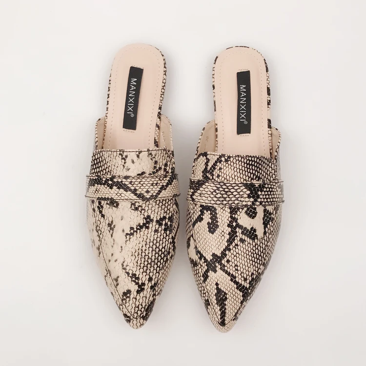 Spring and Summer New European and American Foreign Trade Snake-skin Deep-mouthed Flat-soled Sandals and Slippers