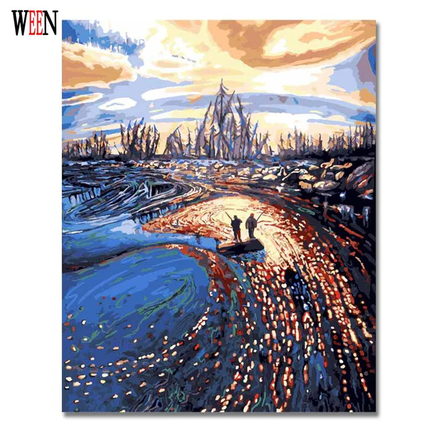 WEEN DIY Цифровая живопись по номерам на холсте домашний декор абстрактный пейзаж
