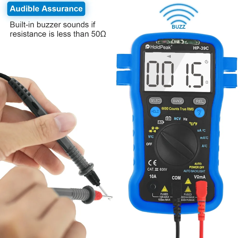 HoldPeak HP 39C Цифровой мультиметр Авто Диапазон Тестер AC/AC 6000 отсчетов True RMS НТС Ом