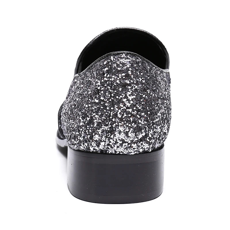 Серебристые блестящие мужские мокасины шлепанцы с блестками Мужская