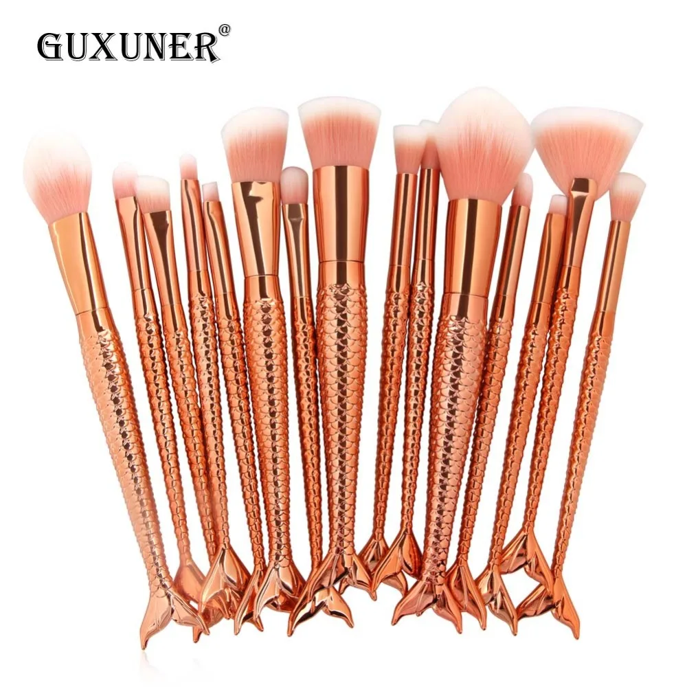 16PCS Big Mermaid Makeup Brushes Set Foundation Blending Powder Eyeshadow Blush Cosmetics Magic Fish Make Up Tools Woman Gift | Красота и