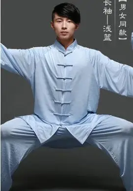 Унисекс, хлопок, шелк, смесь, кунг-фу, Тай-Чи, ушу, шаолин, Wudang, Униформа, спецодежда, Брюс Ли, Джеки Чан, Джет ли, боевая одежда - Цвет: Long Sleeve Blue