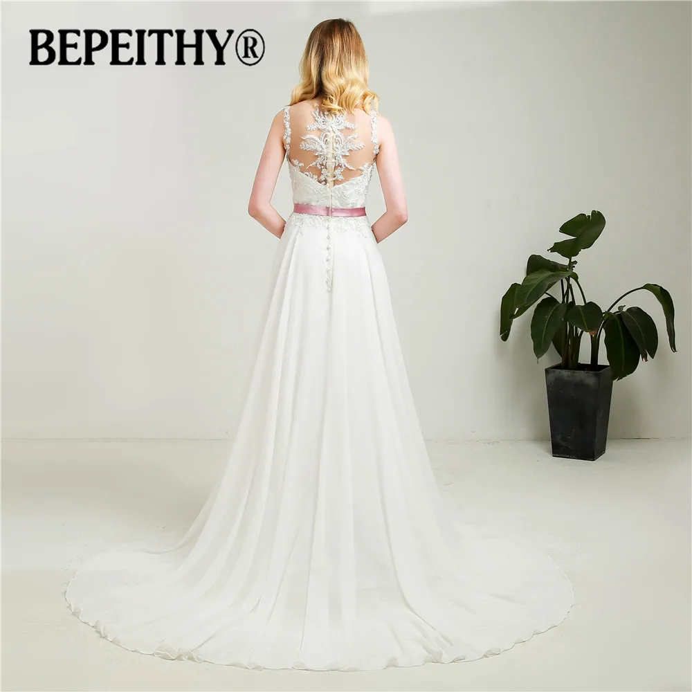 Модное пляжное свадебное платье прозрачная задняя часть с поясом Vestidos De Novia