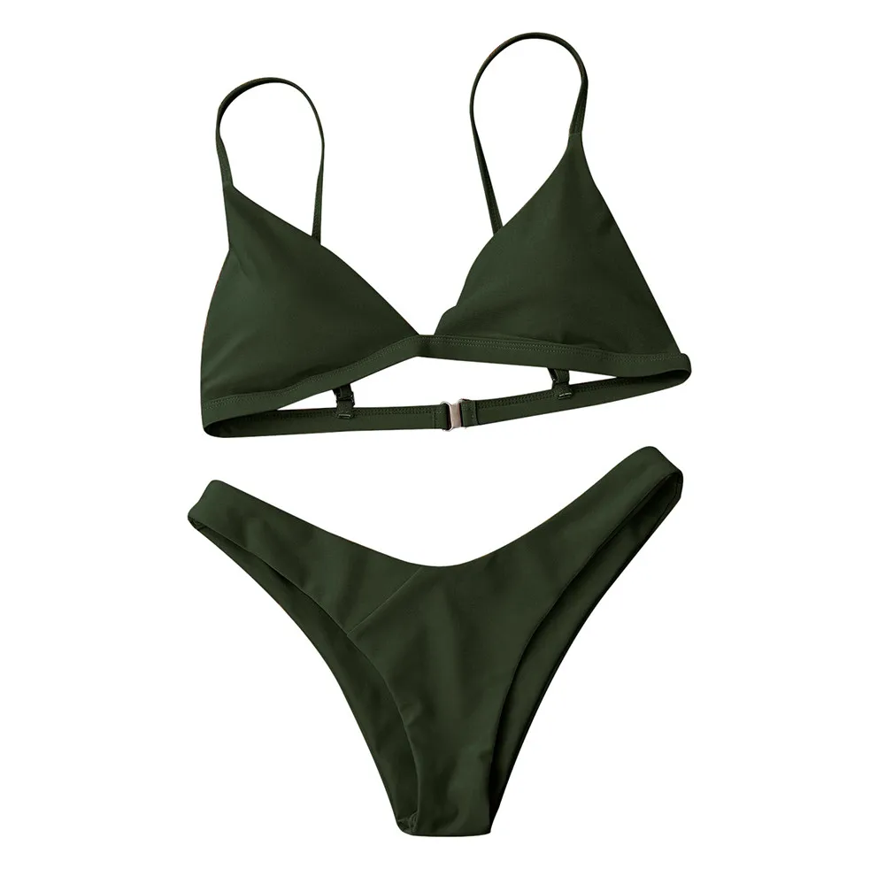 2020 Women Push-Up Padded Bra Beachwear Backless Bikini Set Solid Swimsuit Brazilian Femme Swimwear Bathing Suit #30 |