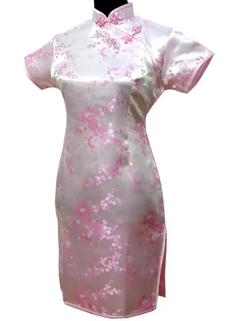 Большие размеры, короткое Qipao, новинка, женское платье из вискозы, элегантное тонкое китайское платье, воротник-стойка, винтажное платье чонсам, Vestidos, S-6XL - Цвет: Pink
