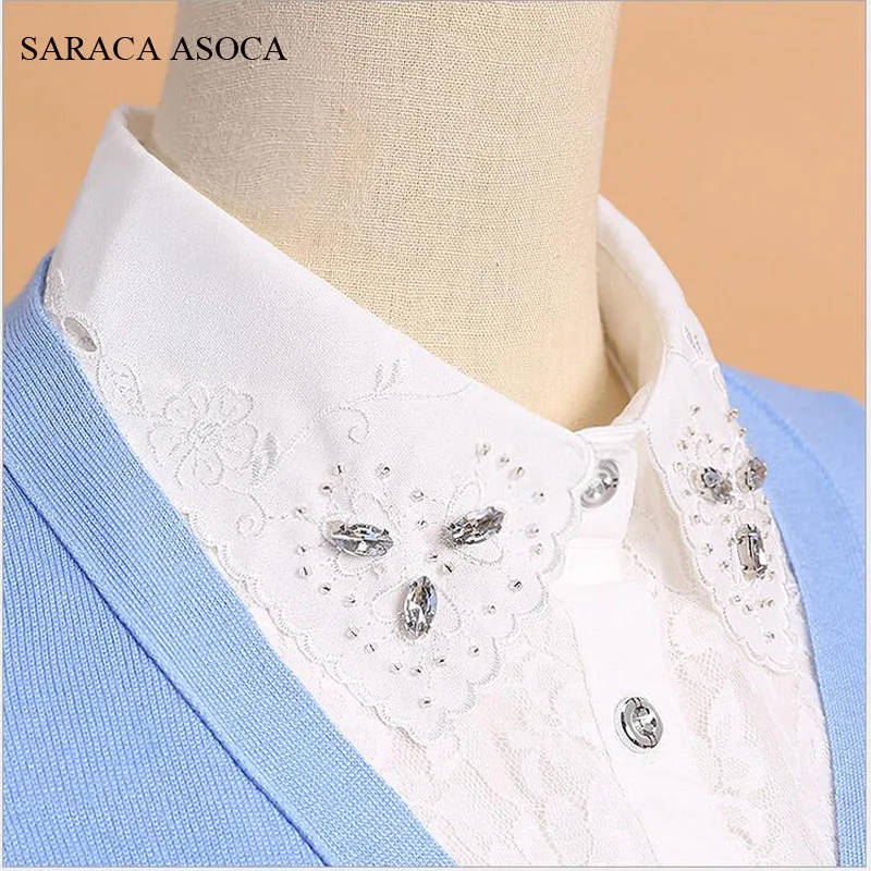 

Casual Women Manual Diamond White Shirt Fake Collar All-Macth Sweater Lace Detachable Collars For Girls B157