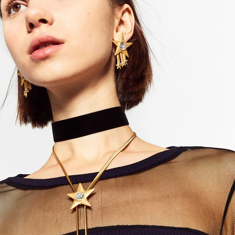 Momdy Мода 2017 г. Для женщин Gold Star набор колье Цепочки и ожерелья кулон воротник для