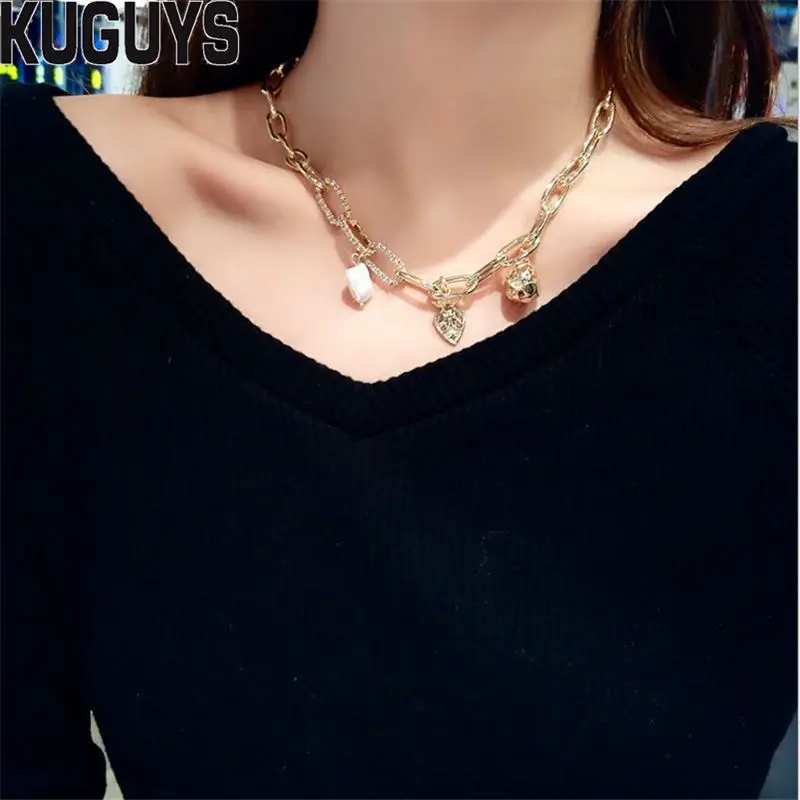 KUGUYS/модные украшения трендовая золотая цепочка из кристаллов ожерелье для